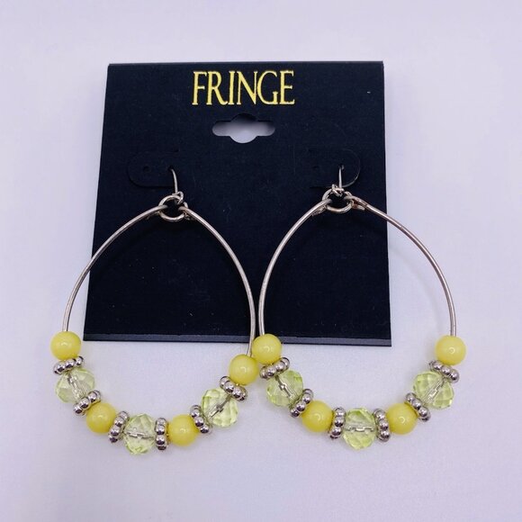 Fringe Yellow Beaded Hoop Earrings Lightweight Silver Tone Boho Chic NWT - Picture 1 of 4
